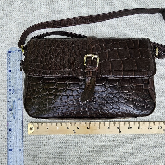 Ashwood brown crocodile print Crossbody Bag Snap Flap Shut with Gold - Picture 2 of 9